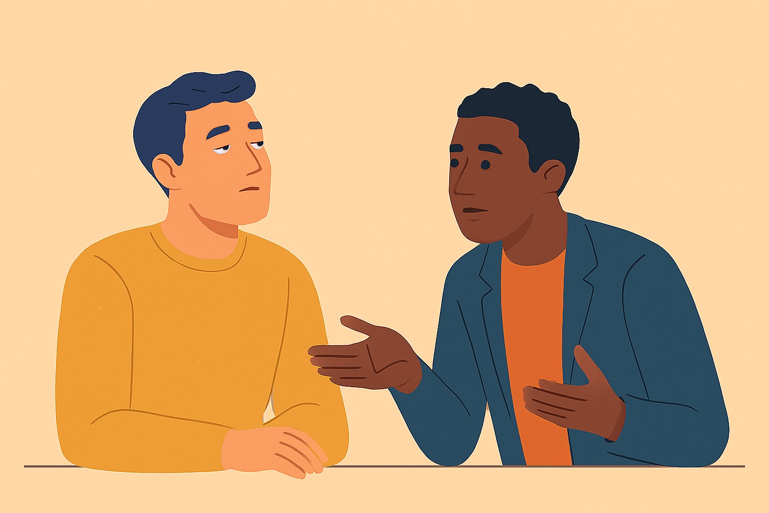 A person talking while the listener looks bored and distracted, showing loss of interest in conversation